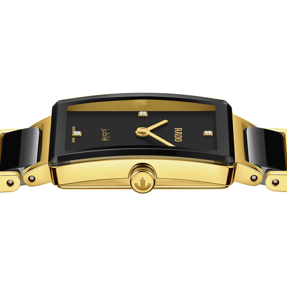 Rado Integral Diamonds 23mm Black Dial Diamond Dots Gold PVD Steel & Ceramic Bracelet Watch image number 2