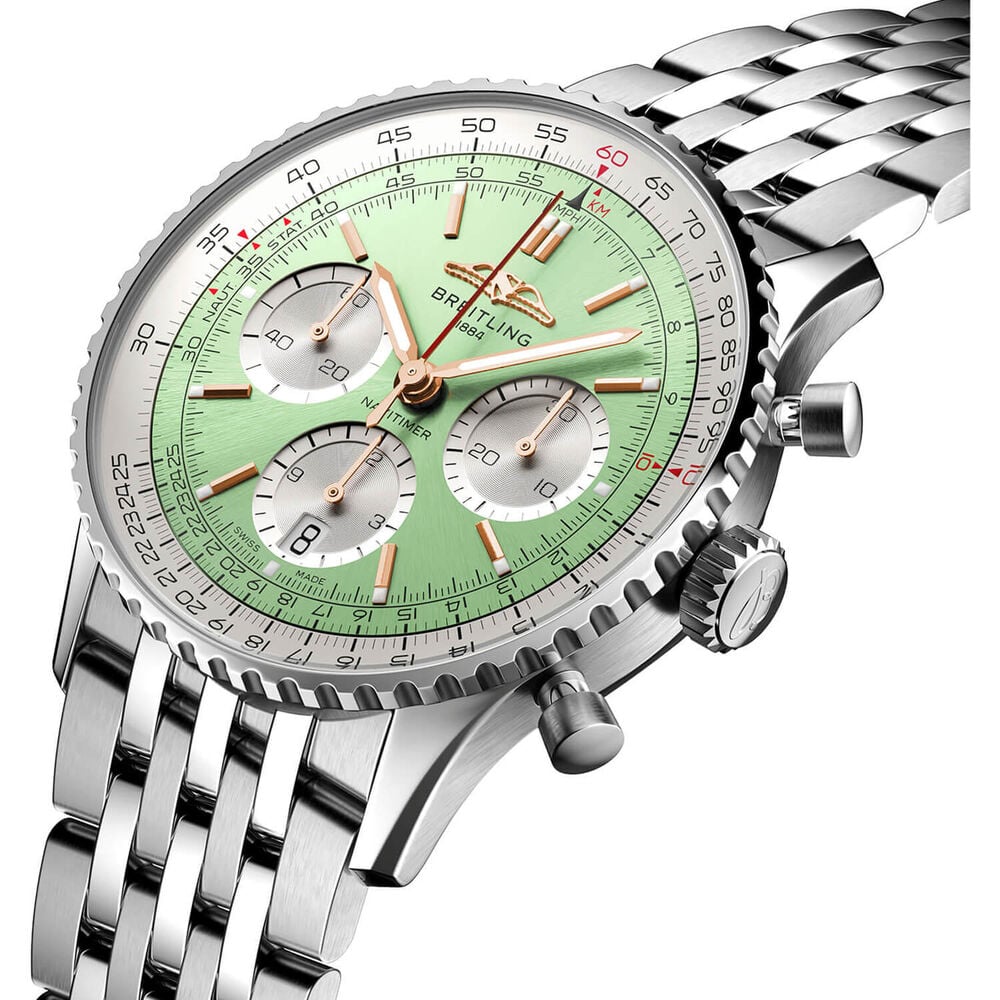 Breitling Navitimer B01 Chronograph 41 Mint Green Dial Silver Details Steel Bracelet Watch image number 1