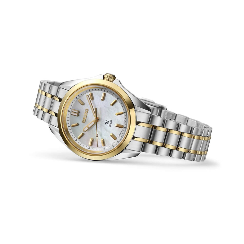 Seiko Prospex Ladies Marine Sports Two-Tone 34mm MOP Dial Steel Bracelet Watch image number 2