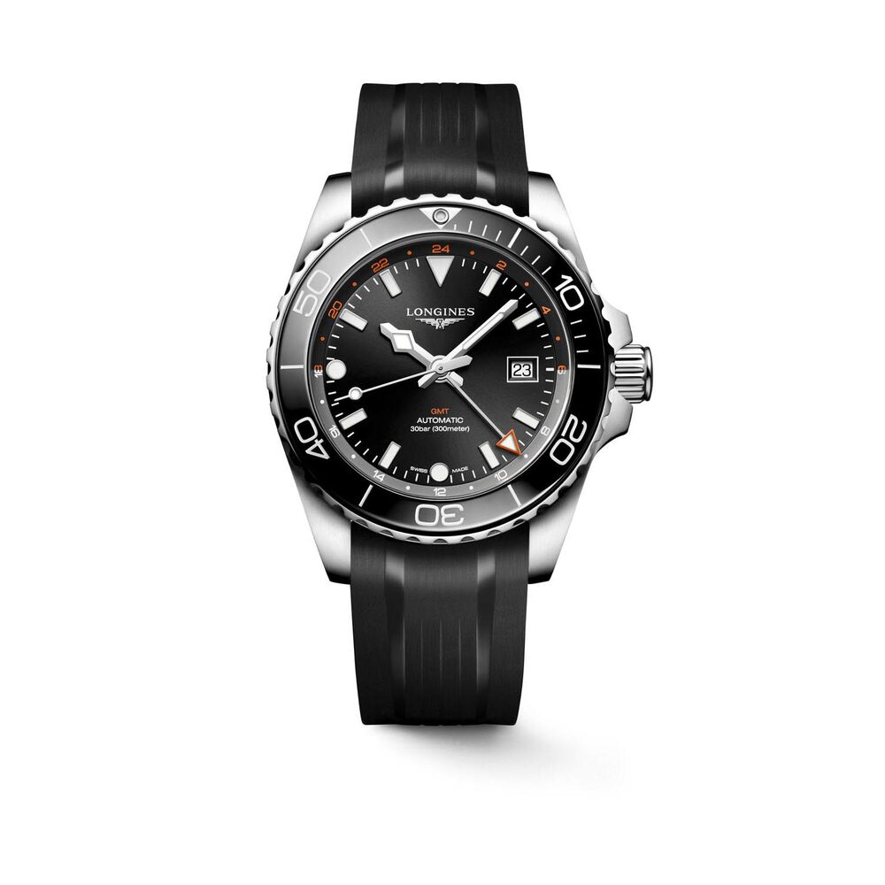 Longines Hydroconquest GMT 43mm Black Dial Rubber Strap Watch
