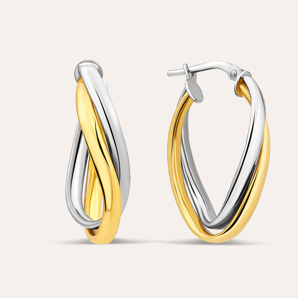 Sterling Silver Two Tone Twist Hoop Earrings