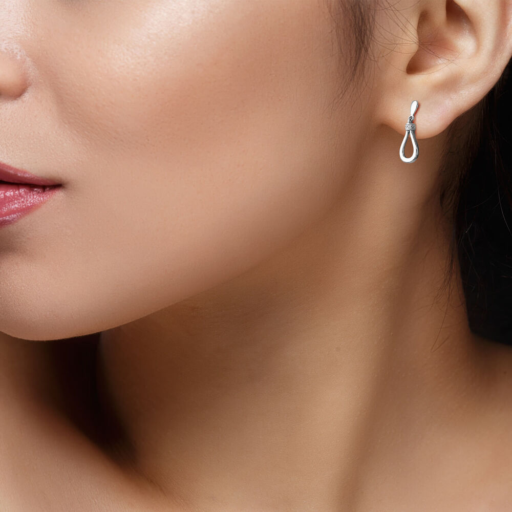 9ct White Gold Diamond Open Top Pear Drop Earrings image number 2