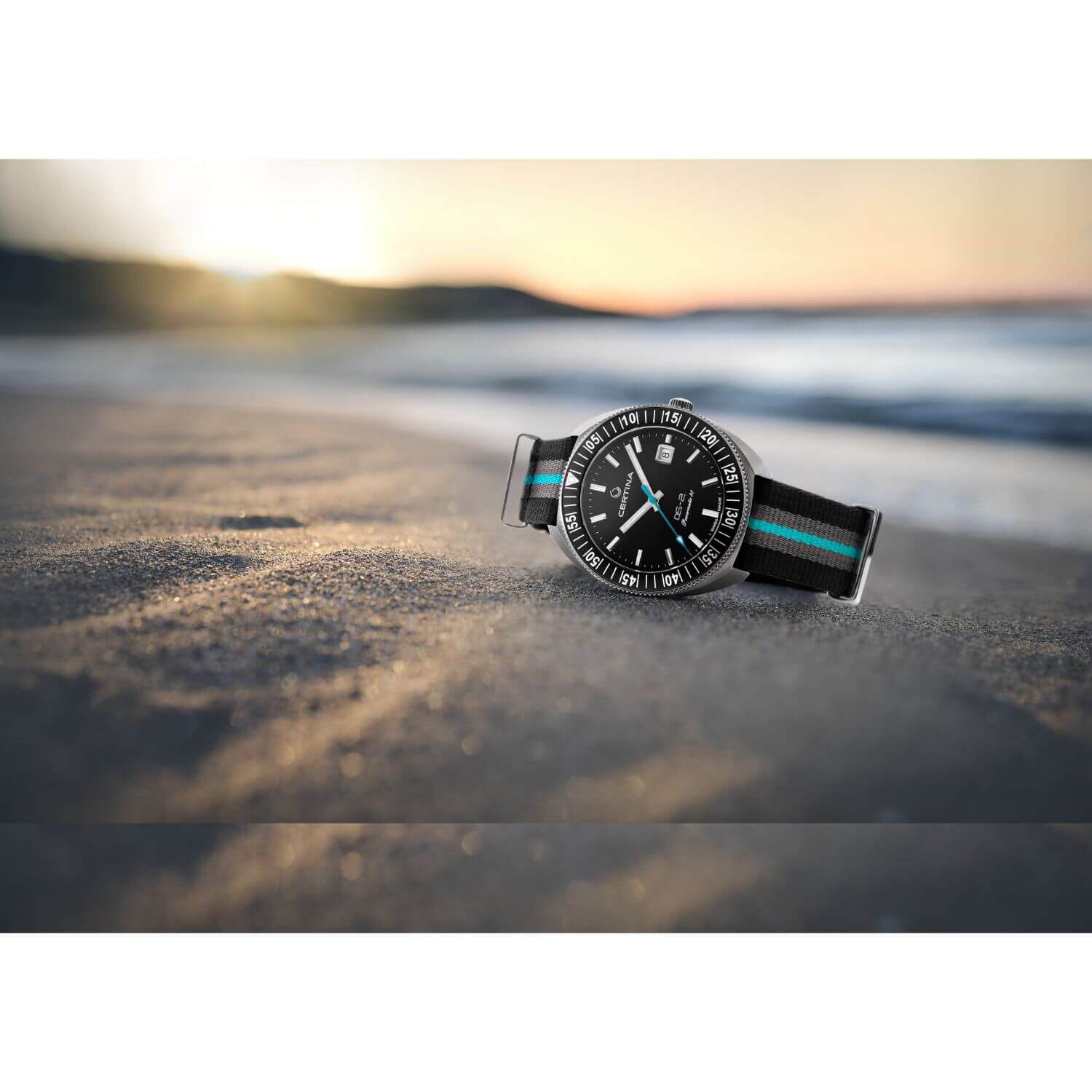 Certina DS 2 41mm Sunray Black Dial Titanium Case Nato Strap Watch