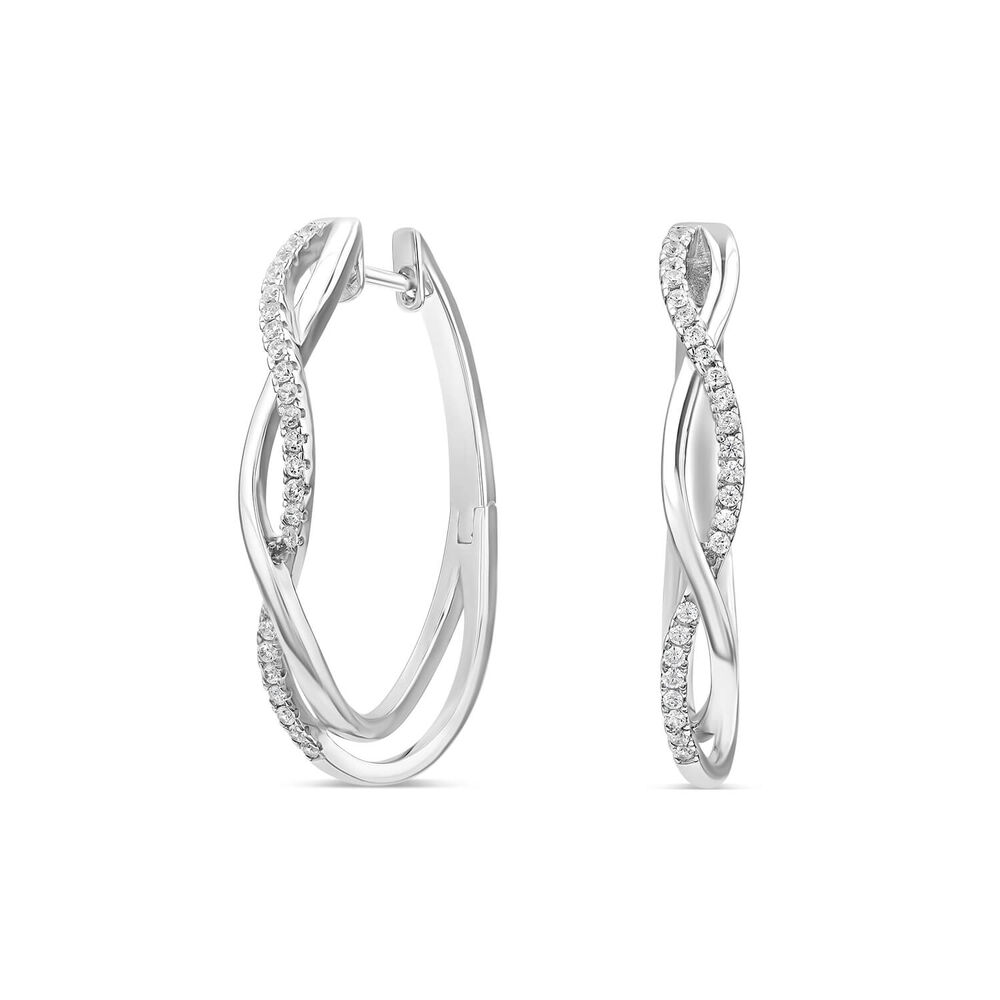 Sterling Silver Cubic Zirconia & Polished Twisted Plait Hoop Earrings