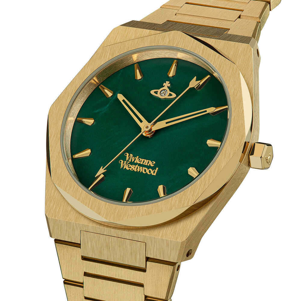 Vivienne Westwood Limehouse 39mm Green Mother of Pearl Dial Yellow Gold Steel Bracelet Watch image number 1
