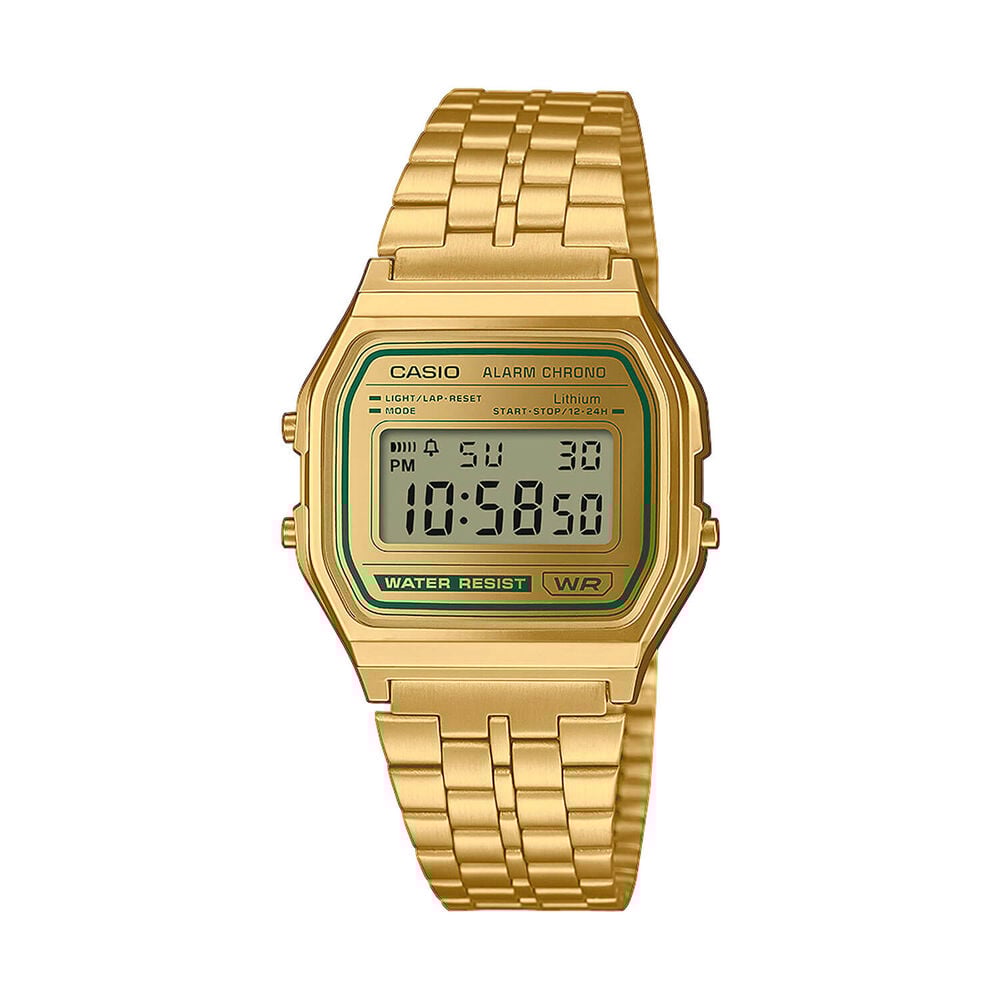 Casio Vintage 36.8x33.2mm Gold Digital Display Gold Tone Stainless Steel Bracelet Watch