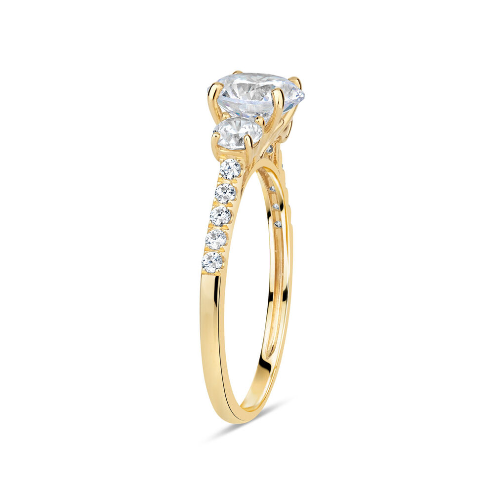 9ct Yellow Gold Three Stone Cubic Zirconia Shoulders Ring