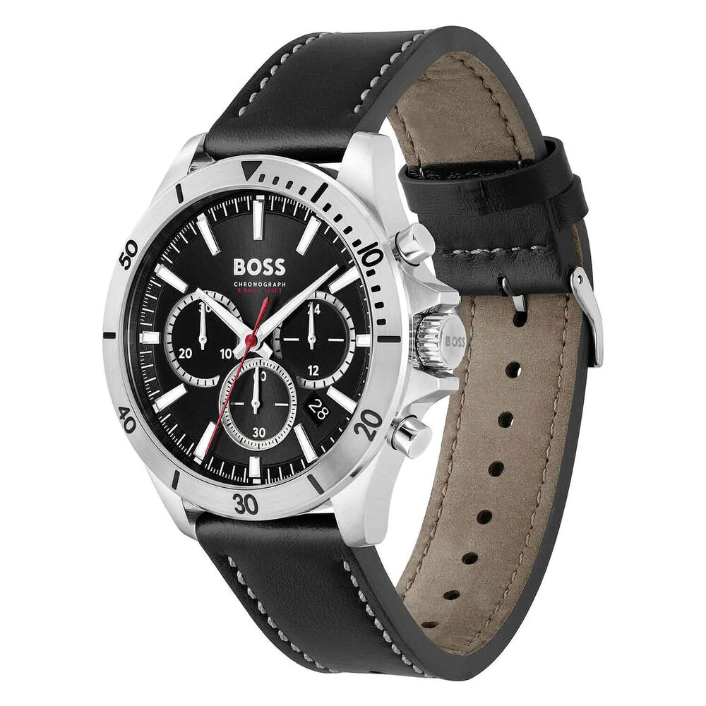 BOSS Troper 44mm Black Chronograph Dial Black Strap Watch