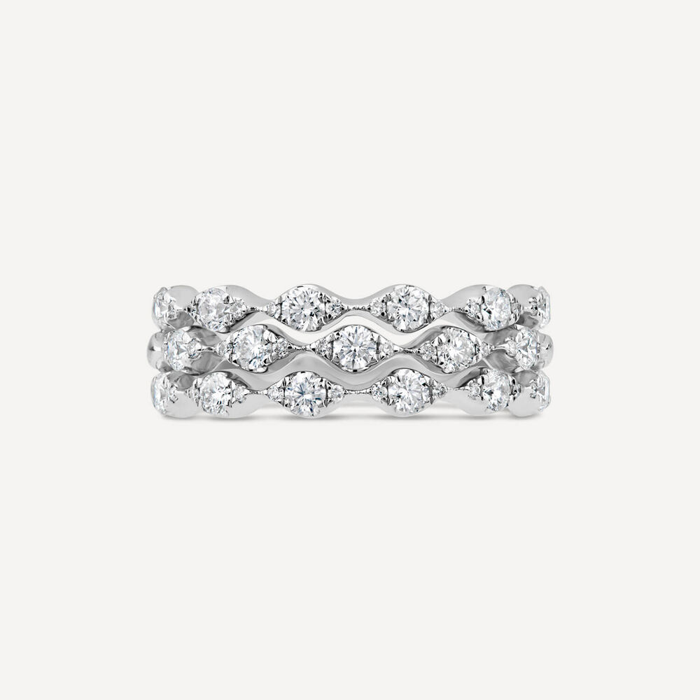 18ct White Gold 0.71ct 3 Row Wavy Diamond Band Ring image number 1