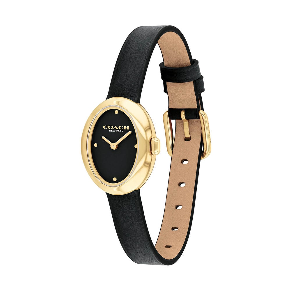 Coach Sammy 22mm Black Dial Gold Tone Case Leather Strap Watch