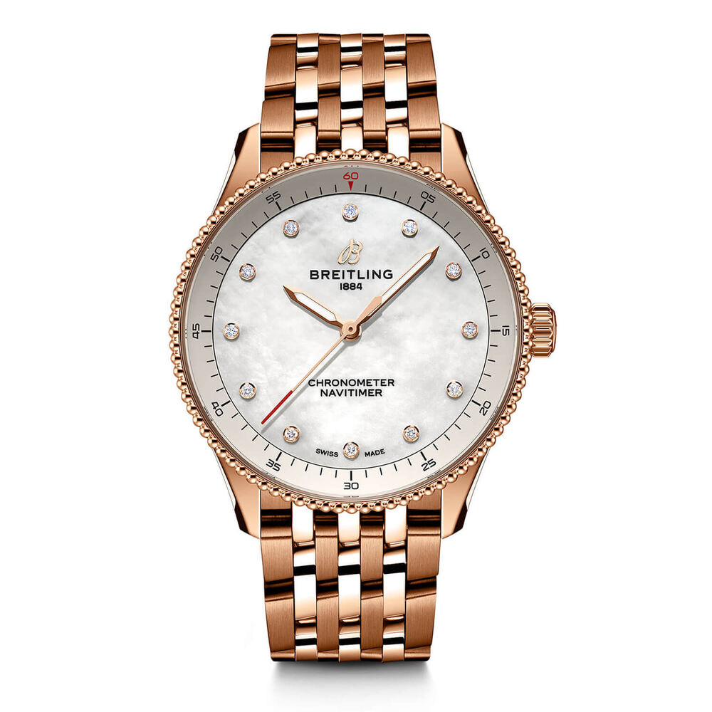 Breitling Navitimer 32mm 18ct Red Gold Pearlised Lab Grown Diamond Dial Bracelet Watch