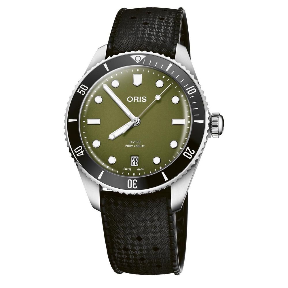 Oris Divers Date 39mm Olive Green Dial Steel Bracelet Watch