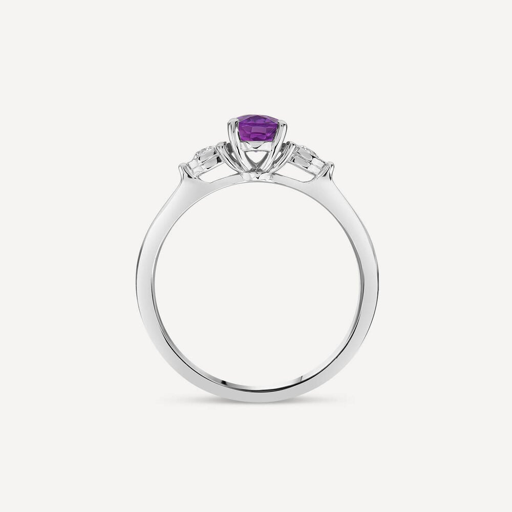 9ct White Gold Oval Amethyst 0.12ct Diamond Sides Ring image number 3