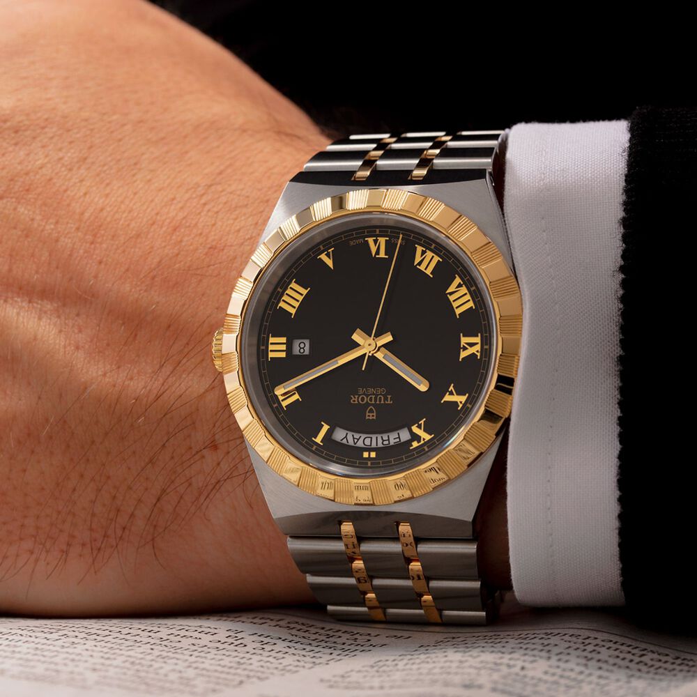 TUDOR Royal 41mm Black Roman Numerals Yellow Gold Day Date Case Watch image number 4