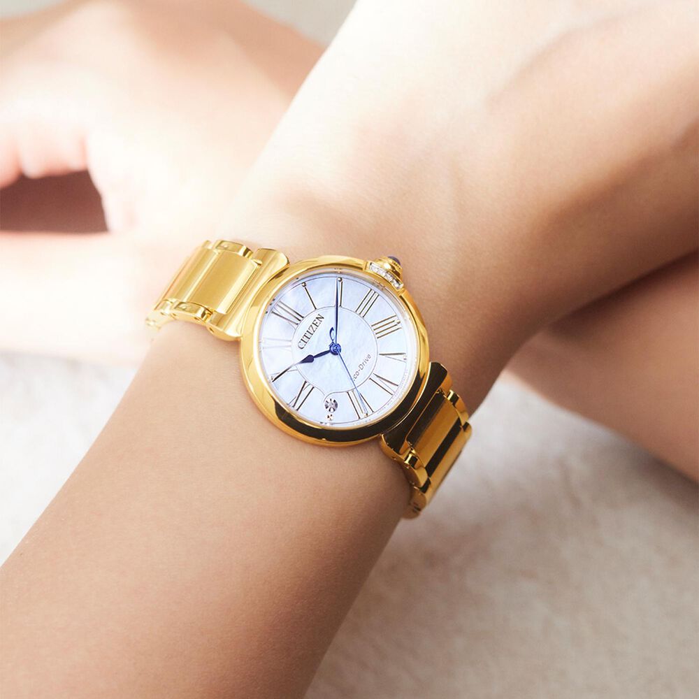 Citizen Mae 30mm Pearlised Blue Dial Yellow Gold PVD Case Watch image number 5