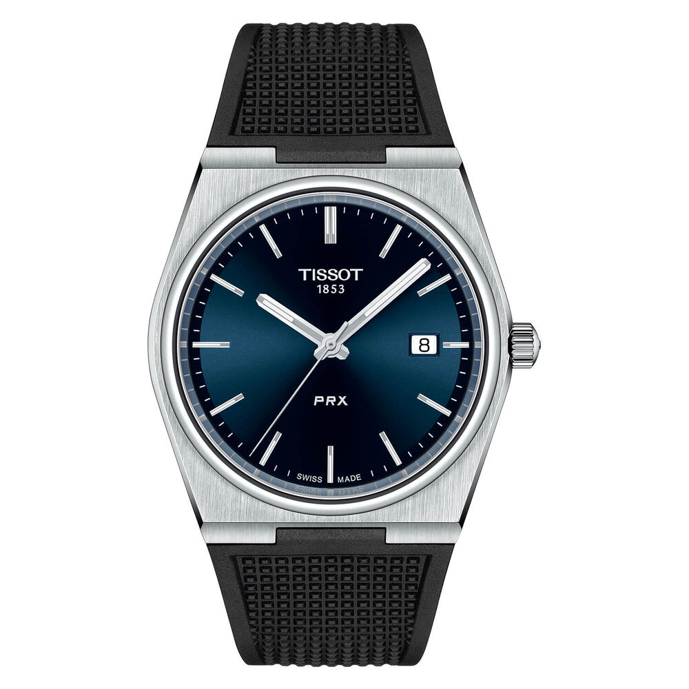 Tissot PRX Quartz 40mm Blue Dial Black Rubber Strap Watch