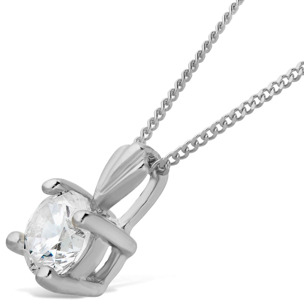 9ct White Gold 6.5mm Four Claw Cubic Zirconia Set Pendant (Chain Included) image number 1