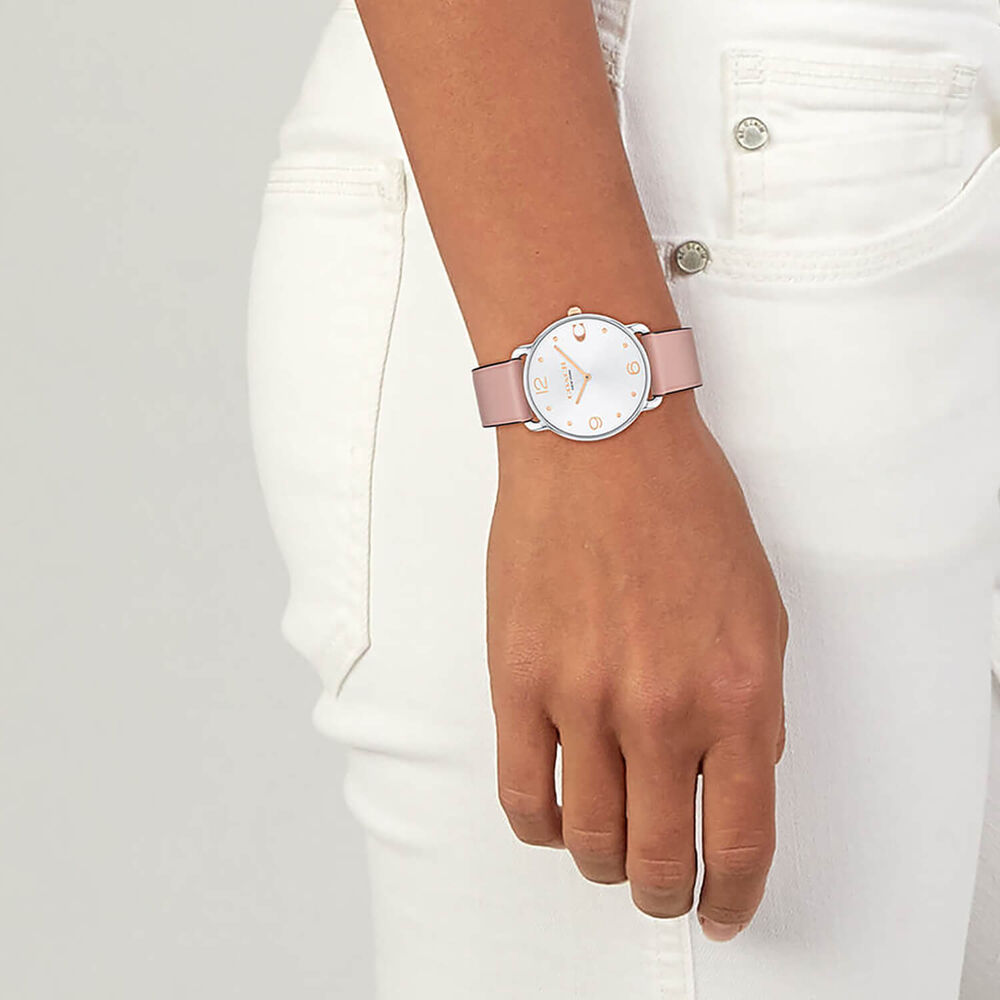 Coach Elliot 36mm Silver Dial Pink Leather Strap Watch