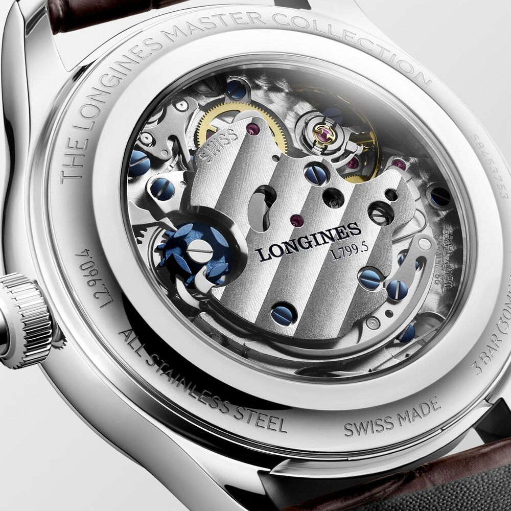 Longines Master Collection Chrono Moonphase 41mm Silver Barleycorn Dial Leather Strap Watch