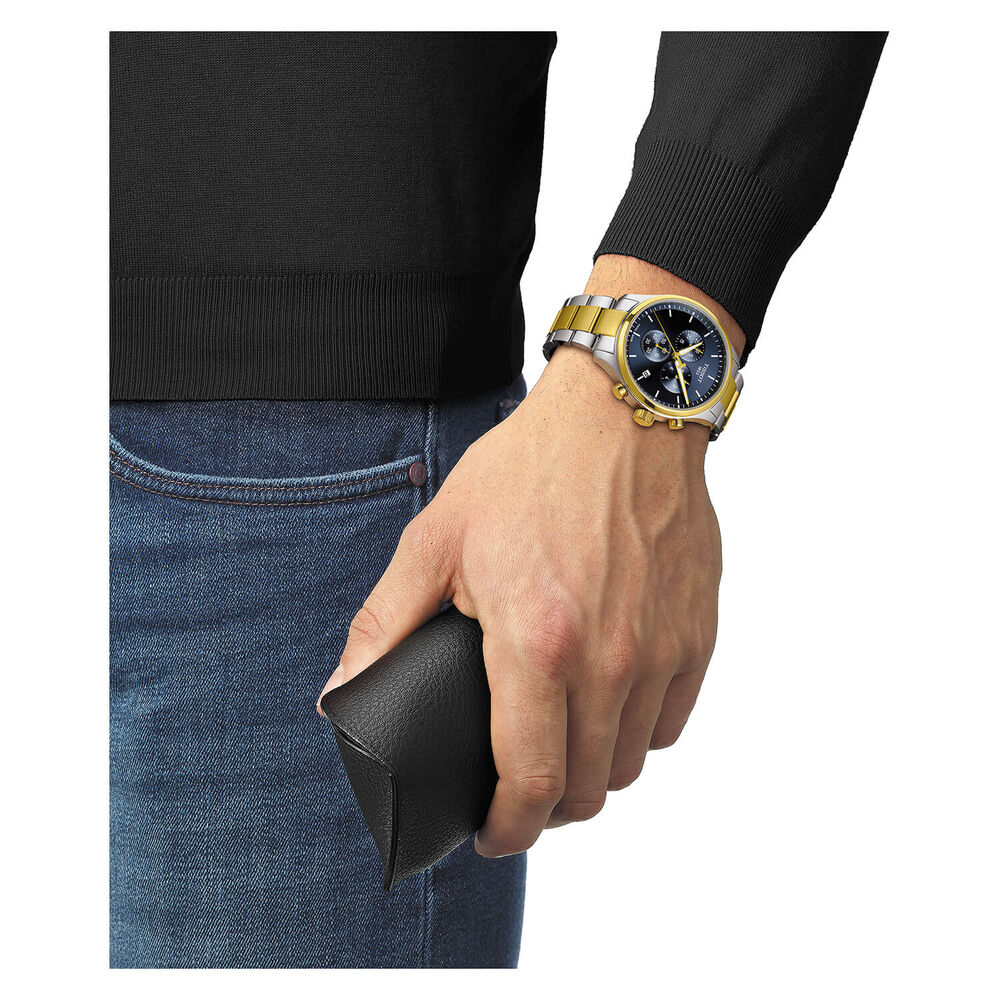 Tissot Chrono XL 45mm Blue Chrono Steel & Yellow Gold PVD Bracelet Watch image number 3