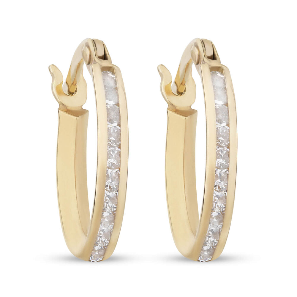 9CT Yellow Gold Cubic Zirconia Hoop Earrings image number 0