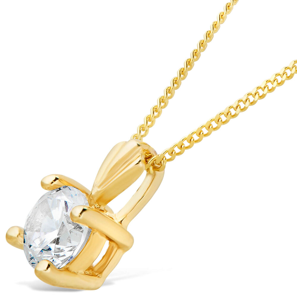 9ct Gold 6.5mm Four Claw Cubic Zirconia Set Pendant (Chain Included) image number 1