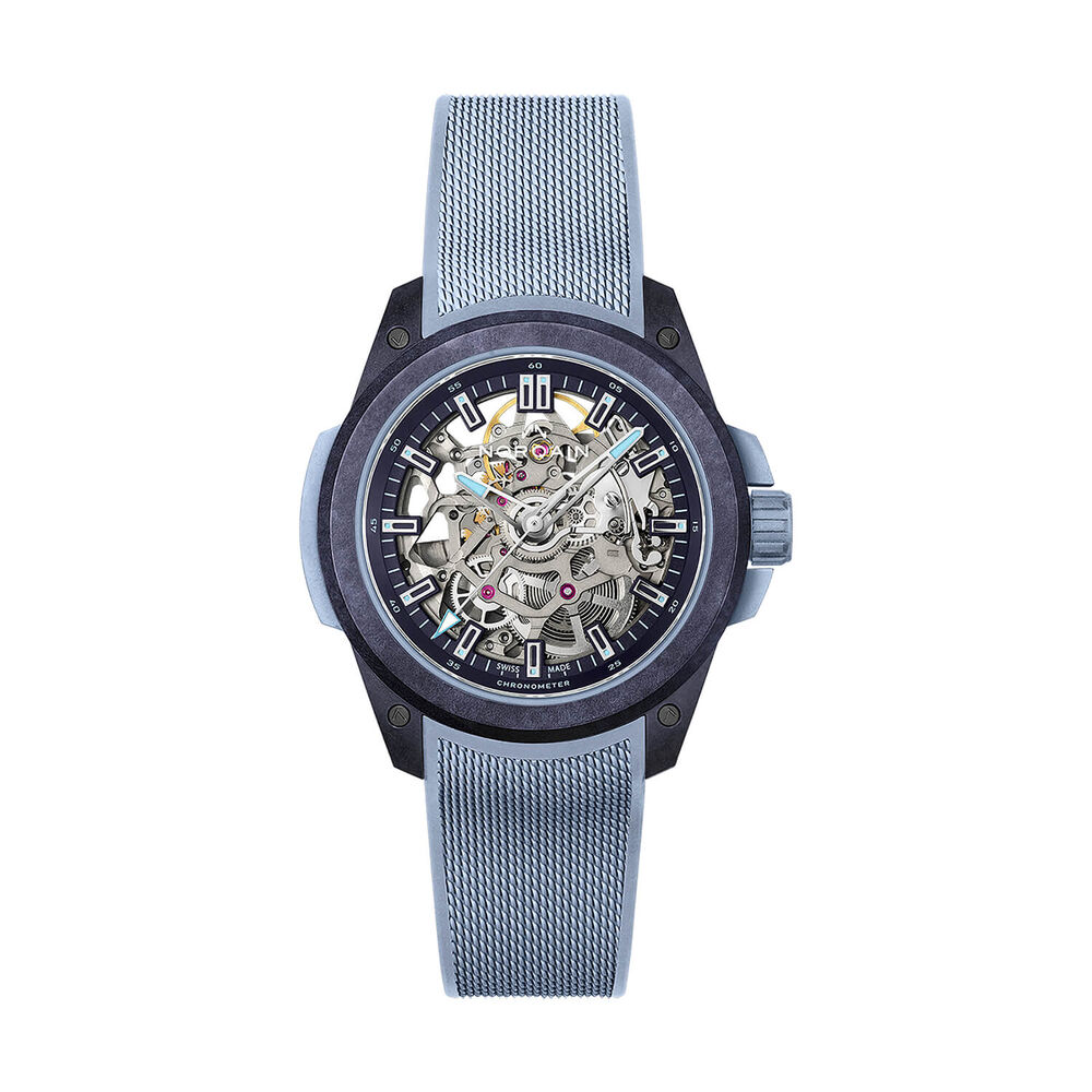 NORQAIN Wild ONE Skeleton 39mm Dial Sky Blue Rubber Strap Watch image number 0