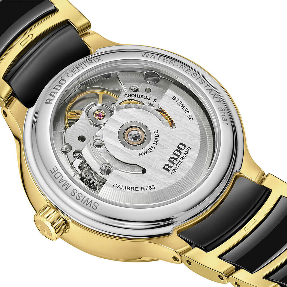 Rado Automatic Diamonds 35mm Black Dial Ceramic & Gold PVD Steel Bracelet Watch image number 3