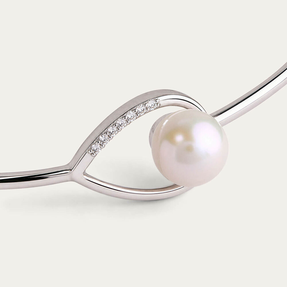 Sterling Silver Pearl & Cubic Zirconia Loop Bangle