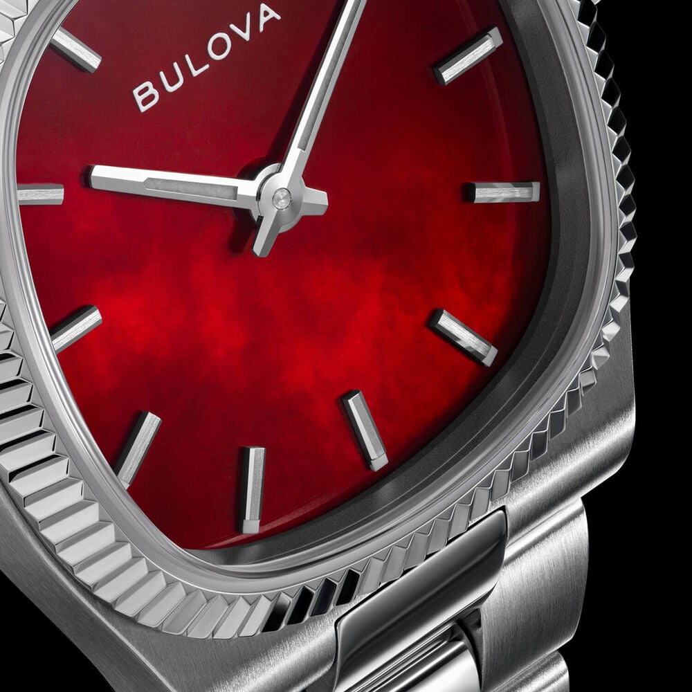 Bulova Super Seville Mini 25mm Red Dial Stainless Steel Bracelet Watch