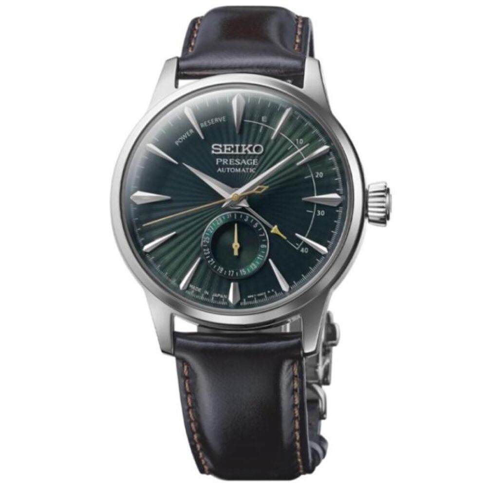 Seiko Presage 40.5mm Green Dial Steel Case Brown Strap Watch image number 7