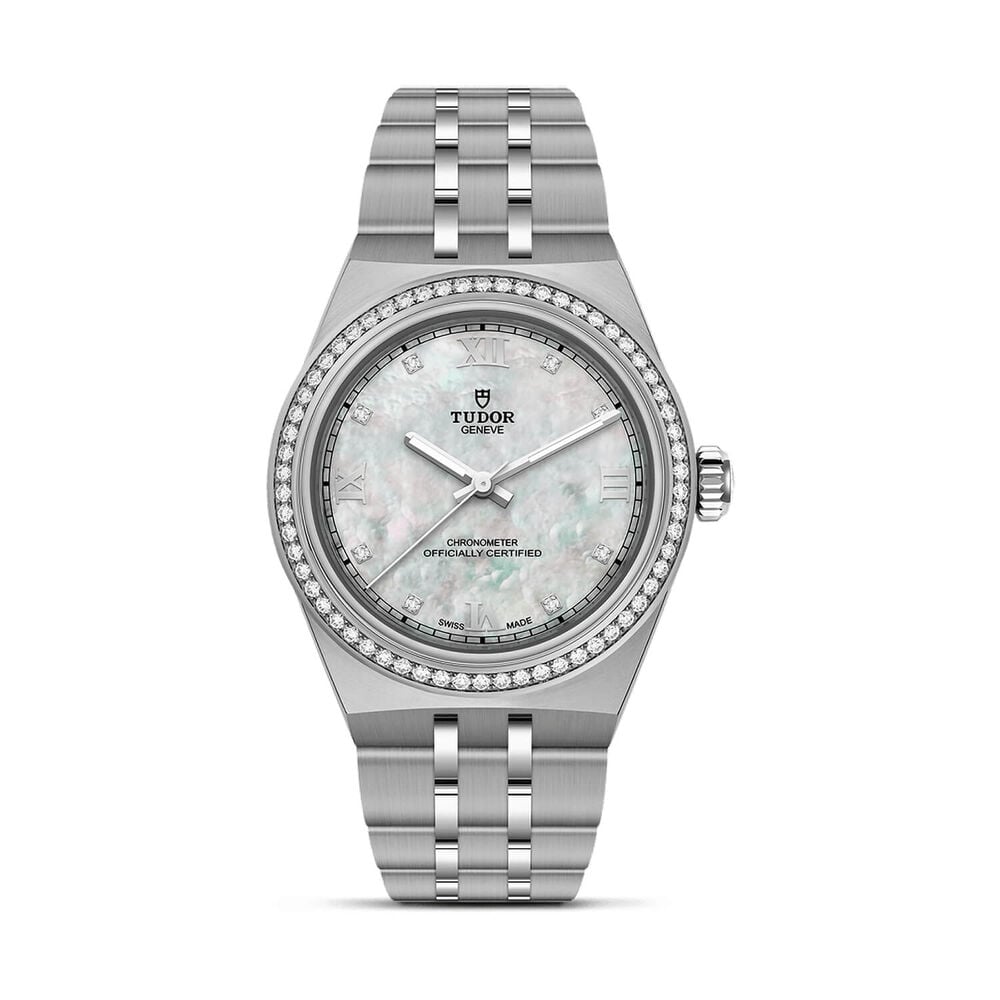 TUDOR Royal 30mm Mother of Pearl Dial Diamond Bezel Steel Bracelet Watch