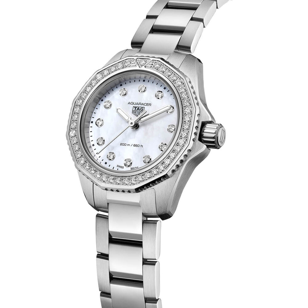 TAG Heuer Aquaracer Professional 200 Quartz 30mm Mother of Pearl Diamond Dot Dial Bezel Steel Case Bracelet Watch image number 2