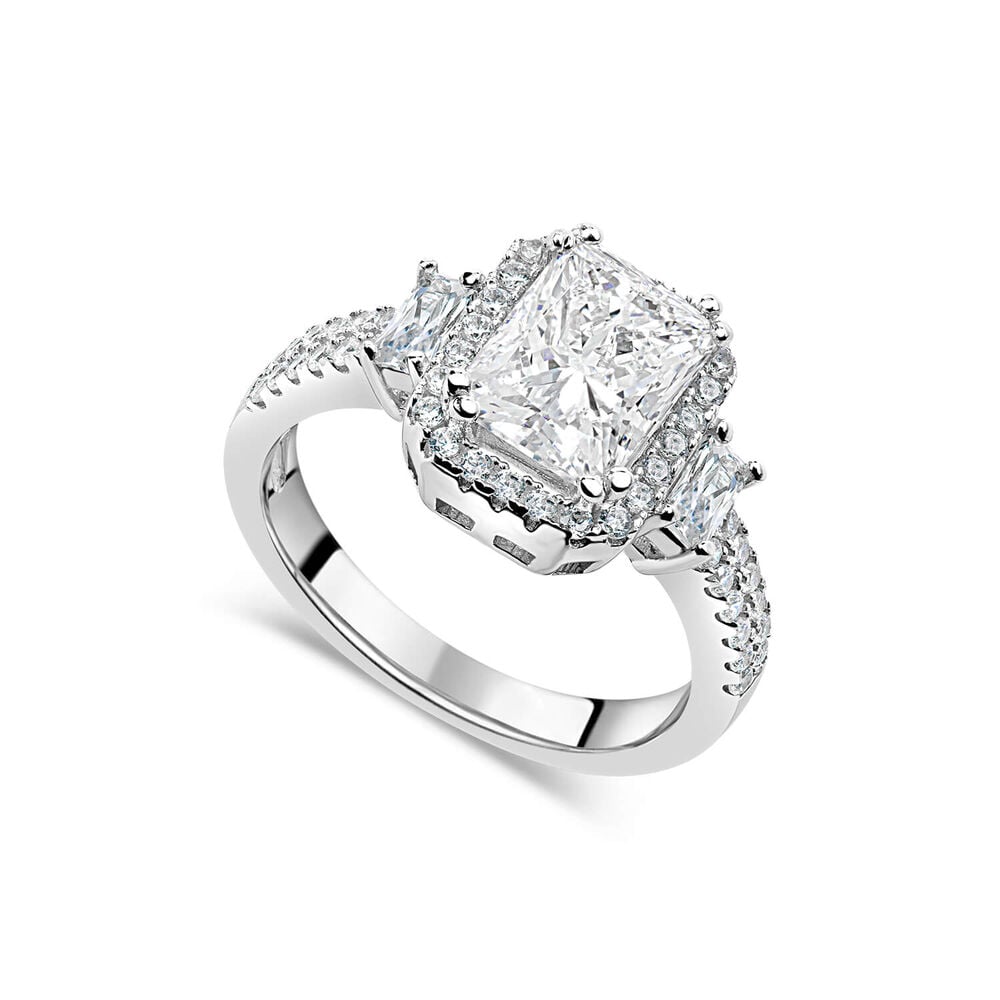 Silver cubic zirconia rectangular cluster ring image number 0