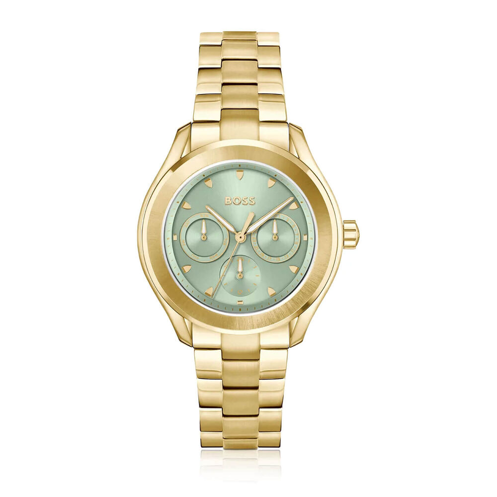 BOSS Lida 38mm Green Dial Yellow Gold Steel Bracelet Watch