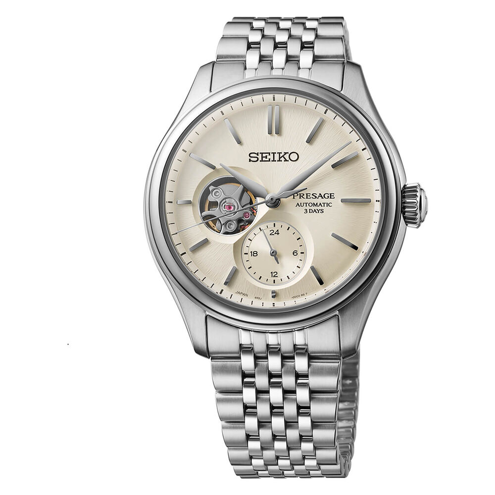 Seiko Presage Shiro-Iro 40.2mm Open Heart White Dial Stainless Steel Bracelet Watch