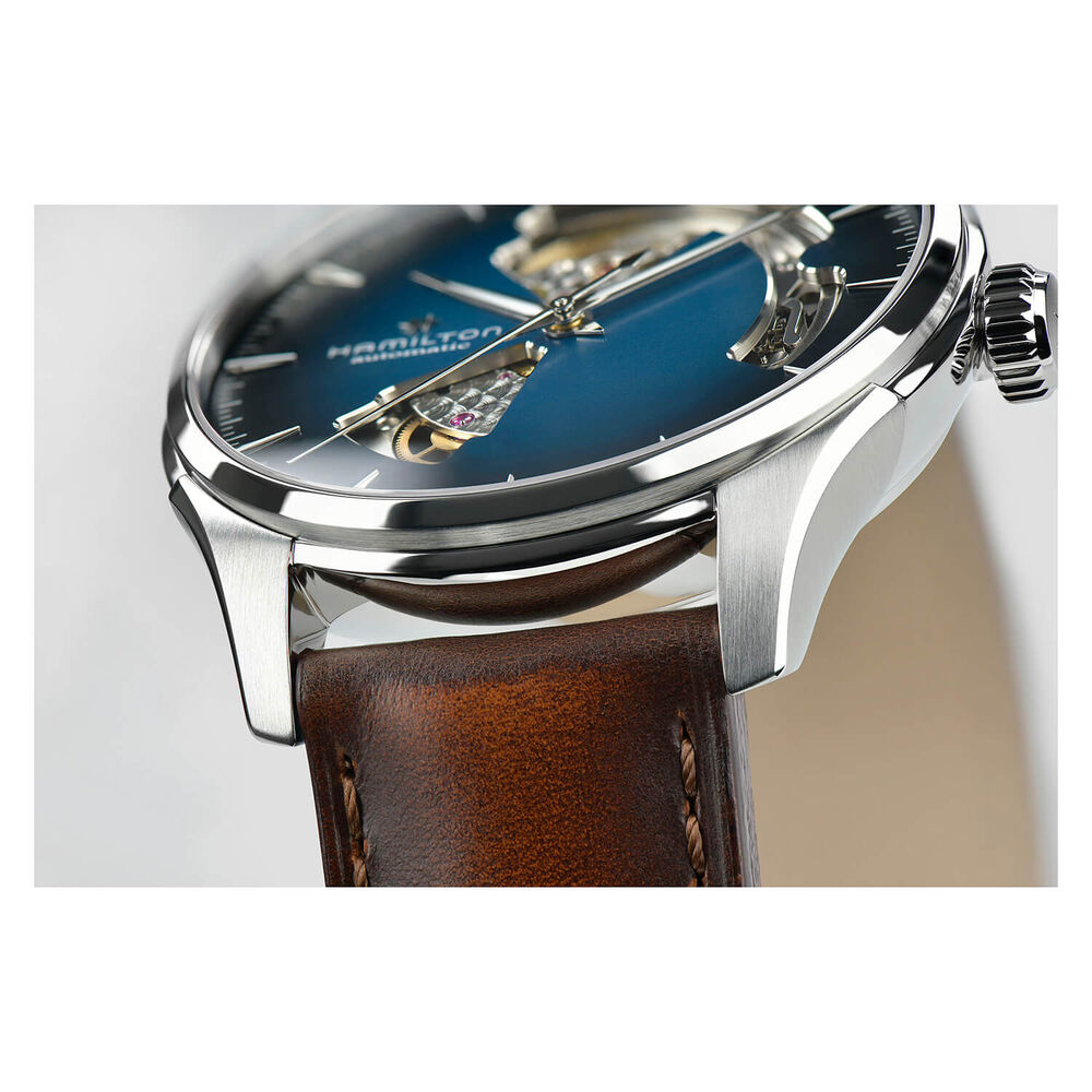 Hamilton Jazzmaster Open Heart 40mm Blue Dial Steel Case Brown Strap Watch image number 3