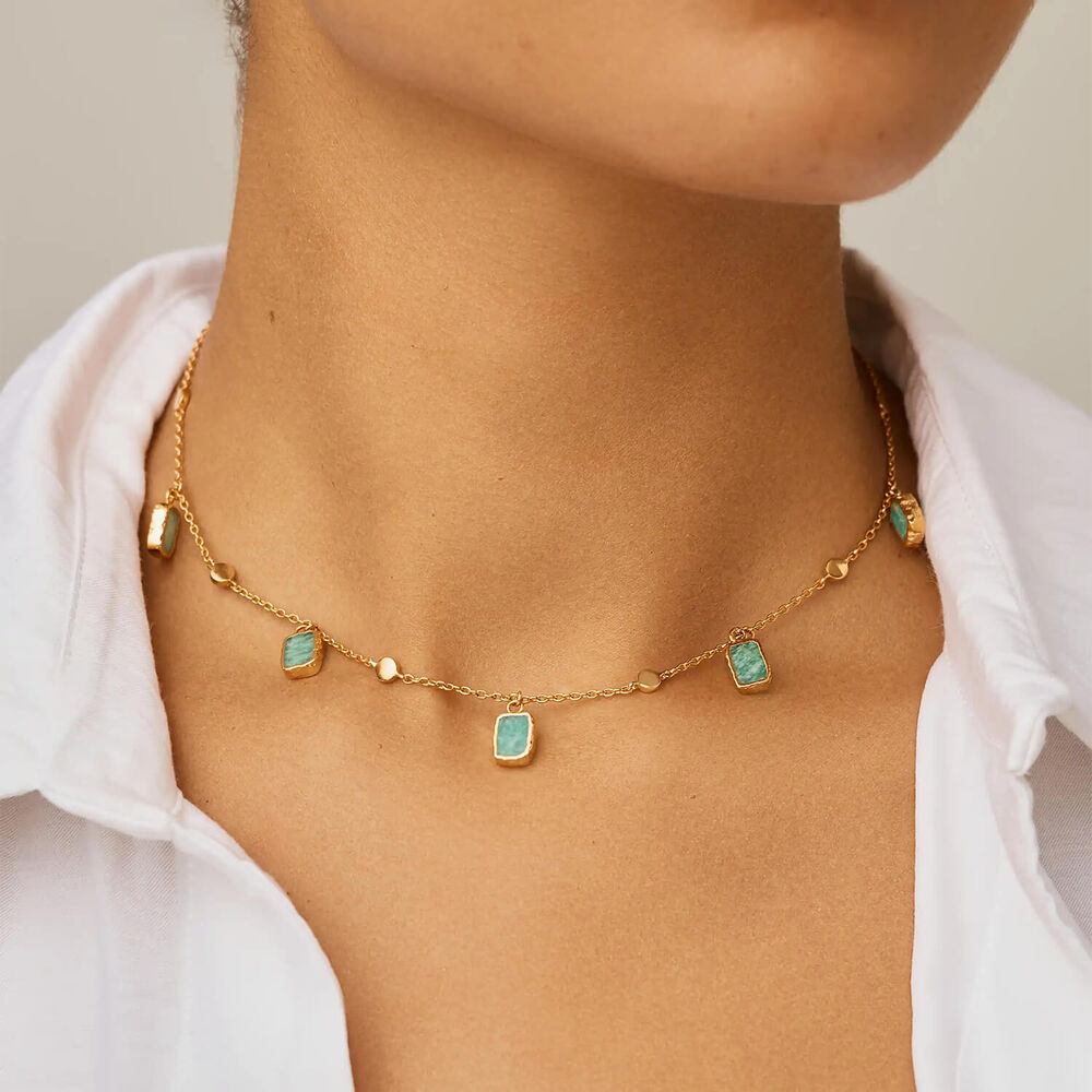 Missoma 18ct Gold Plated Brass Lena Amazonite Charm Choker Necklace