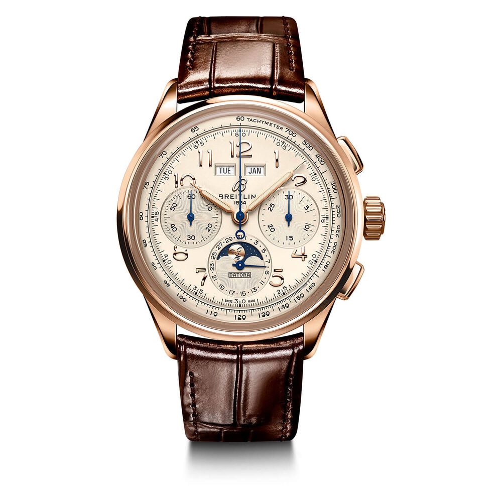 Breitling Premier Heritage 42mm Datora 18ct Silver Brown Croc Watch image number 0