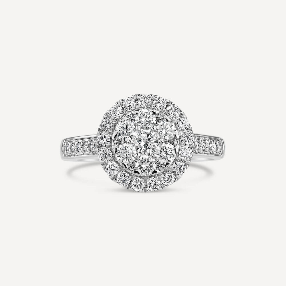 Platinum 1.00ct Round Cluster Diamond & Diamond Shoulders Ring image number 3