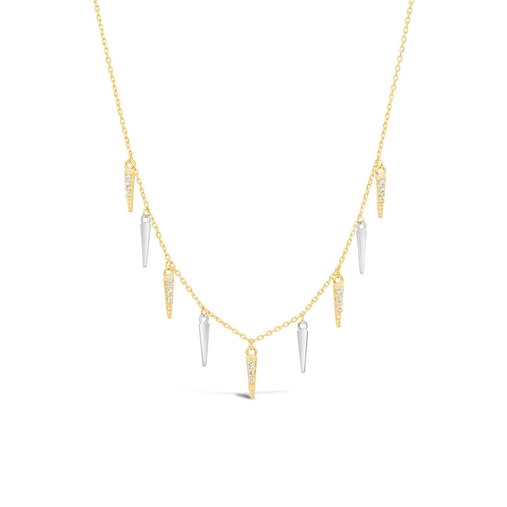 9ct Yellow & White Gold Cubic Zirconia Set Droplet Necklet image number 0