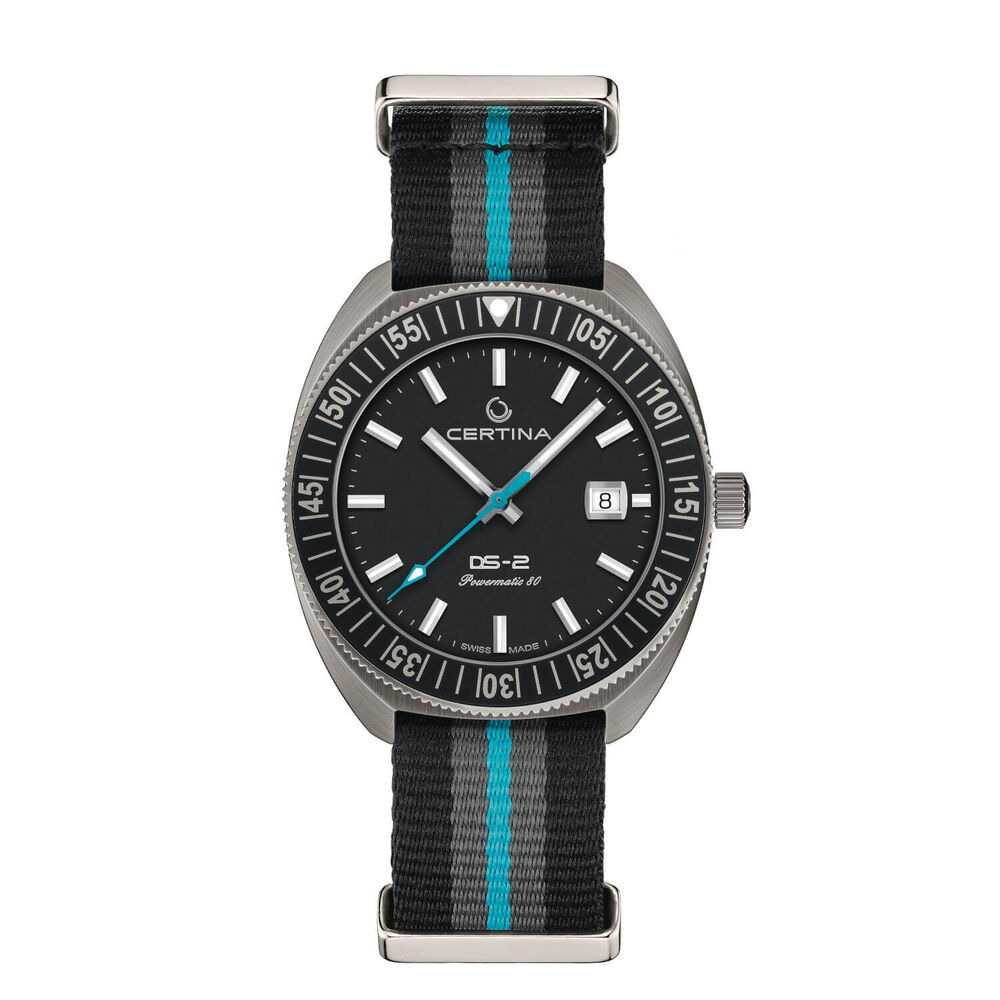 Certina DS-2 41mm Sunray Black  Dial Titanium Case Nato Strap Watch image number 0