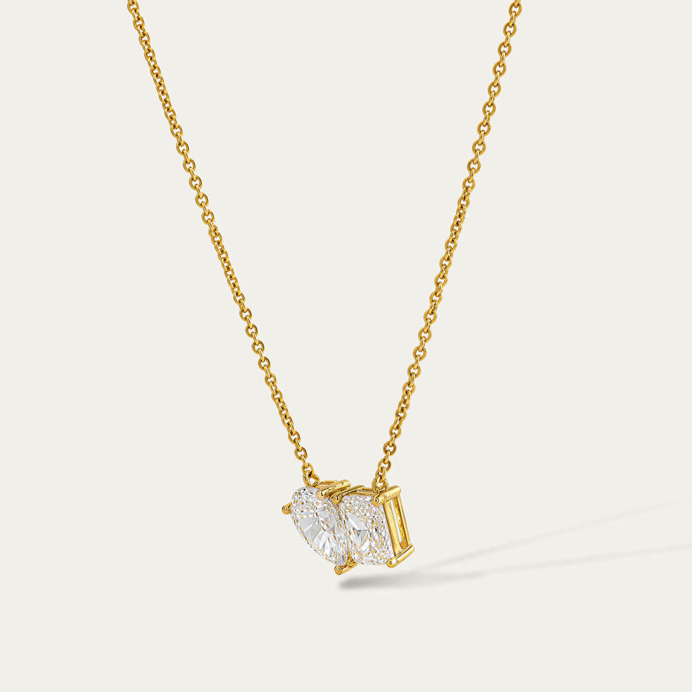 Yellow Gold Plated Sterling Silver Toi et Moi Cubic Zirconia Pendant