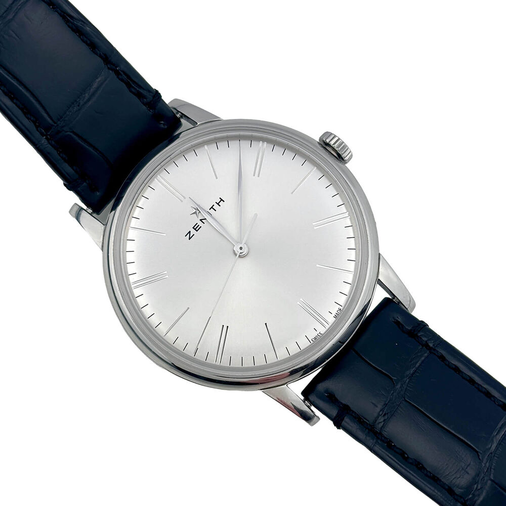 Pre-Owned Zenith Elite 42mm Silver Dial Black Leather Strap Watch