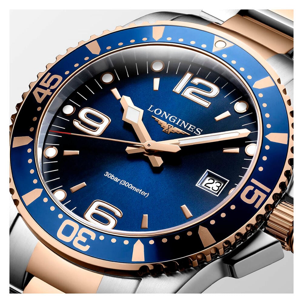 Longines Diving HydroConquest Blue Rose Gold & Steel Case Bracelet Watch