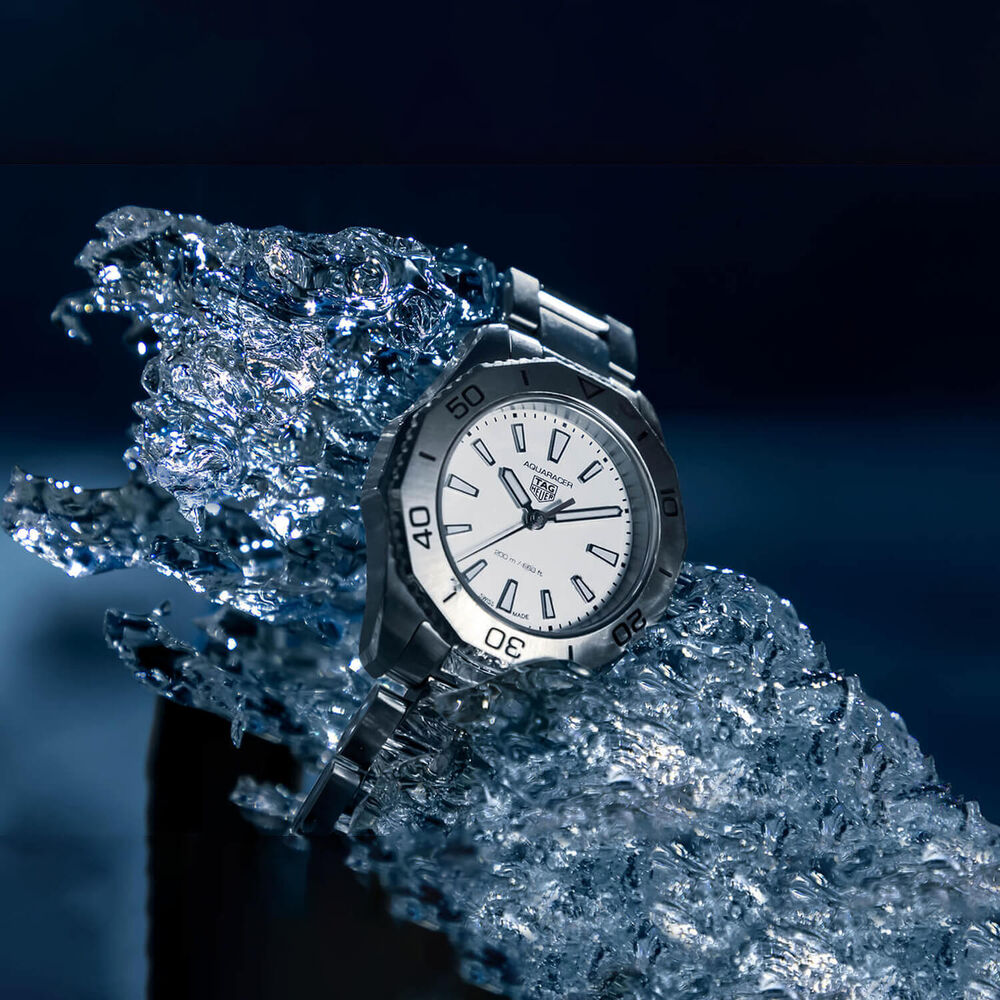 TAG Heuer Aquaracer Professional 200 Quartz 30mm Mother of Pearl Diamond Dot Dial Bezel Steel Case Bracelet Watch image number 1