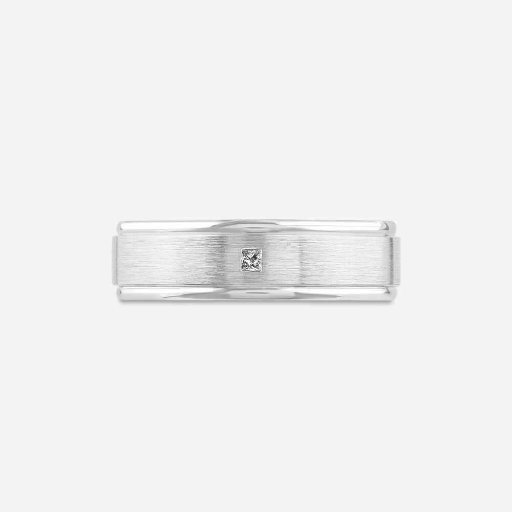 Platinum 0.05ct Diamond Princess Cut Polished Men's Wedding Ring