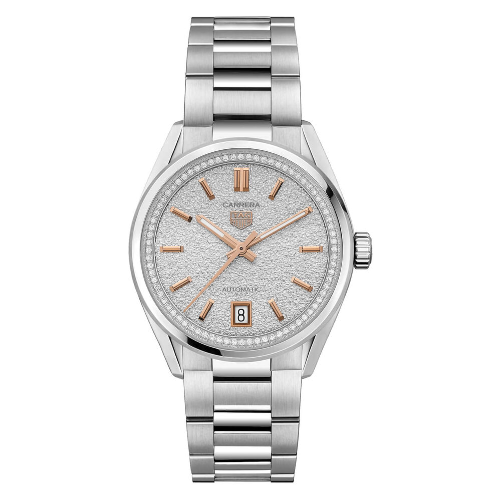 TAG Heuer Carrera Date  36mm Silver Dial Diamonds Bezel Stainless Steel Bracelet Watch image number 0