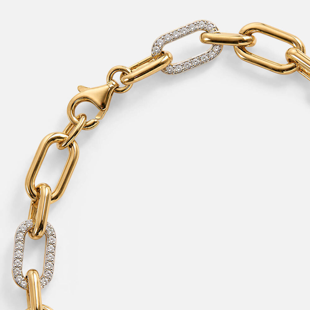 Yellow Gold Plated Vermeil Sterling Silver 0.40ct Lab Grown Diamond Rectangular Link Bracelet