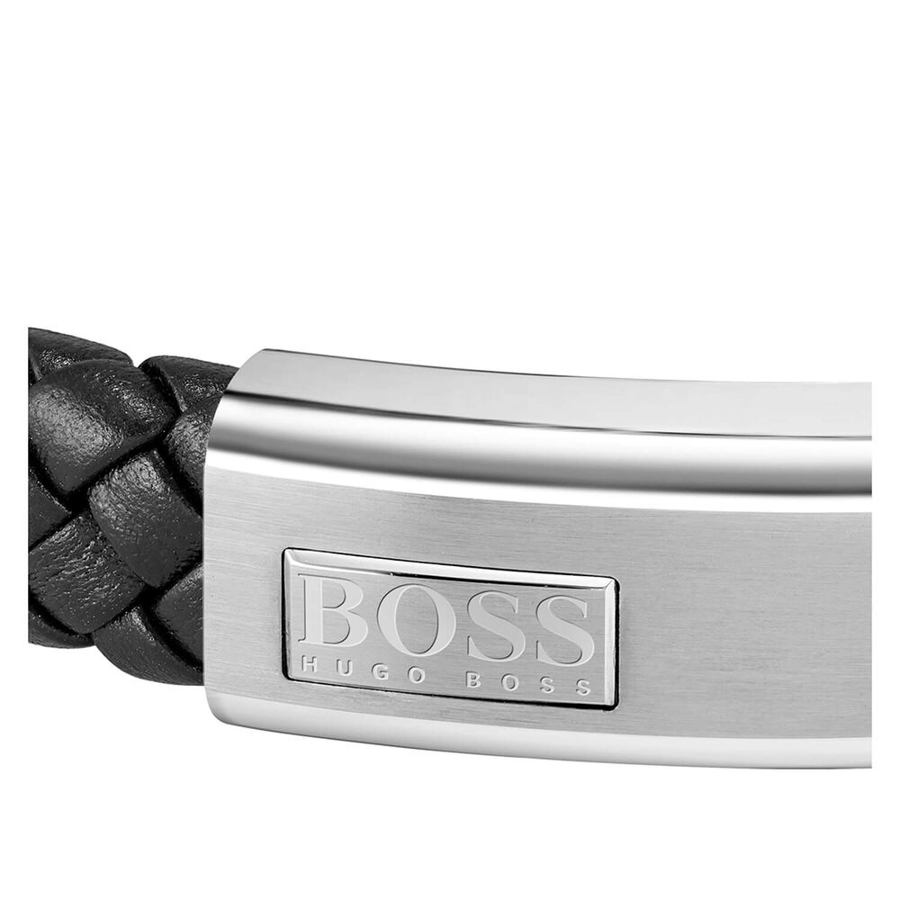 BOSS Gents Lander Black Leather Bracelet